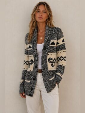 Aritzia TNA Lambswool Chunky Knit Sea To Sky Cardigan Boho Western Grandpa